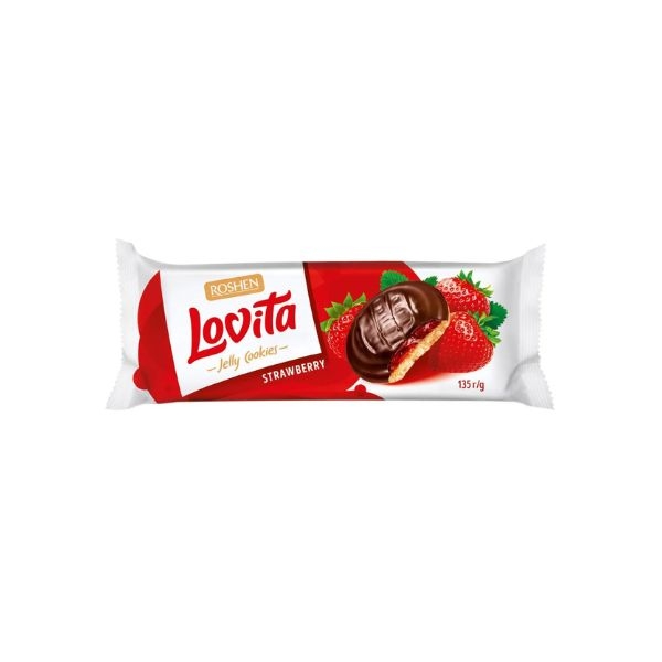 BISCUITI JELLY CU AR CAPSUNI LOVITA 135G