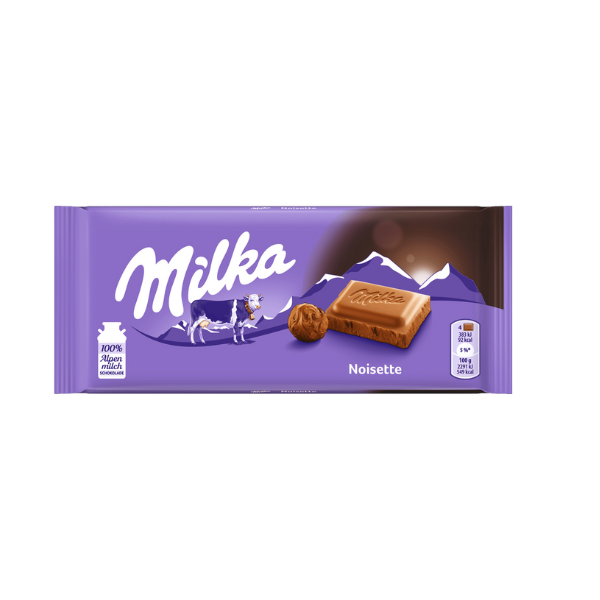 CIOCOLATA MILKA CU LAPTE SI UMPL CU CR CAPSUNI NOISETTE 100G